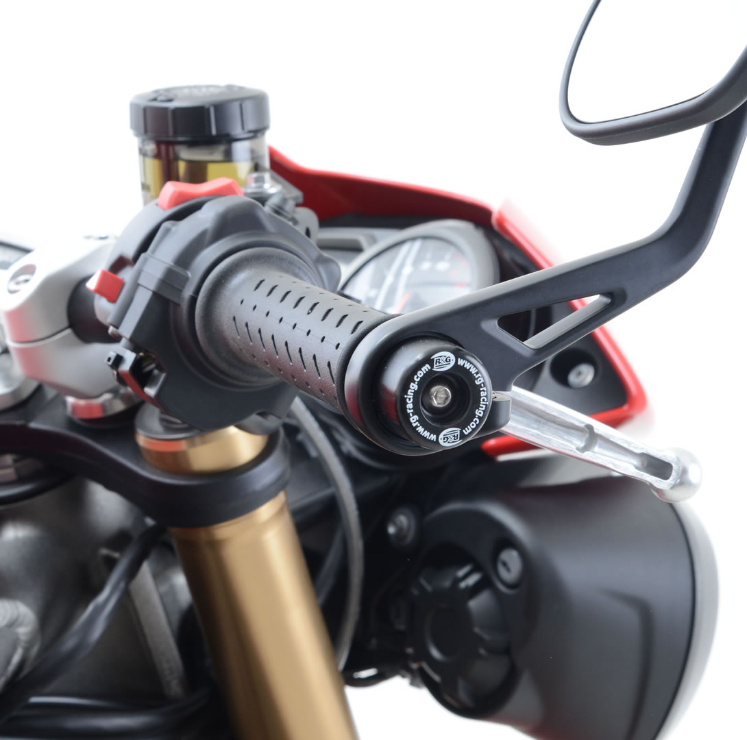 R&G Racing Bar End Sliders for the Triumph Speed Triple S/R '16, Thruxton 1200/R '17-18 and Bonneville Bobber '17-18 models R&G Racing Bar End Sliders for the Triumph Speed Triple S/R '16, Thruxton 1200/R '17-18 and Bonneville Bobber '17-18 models